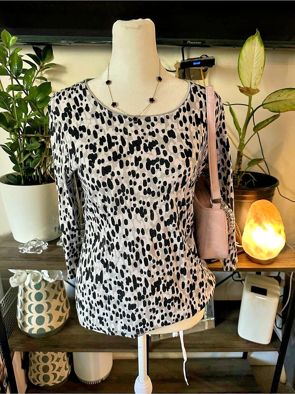 Karen Scott Gray & Black Animal Print Scoop Neck Top